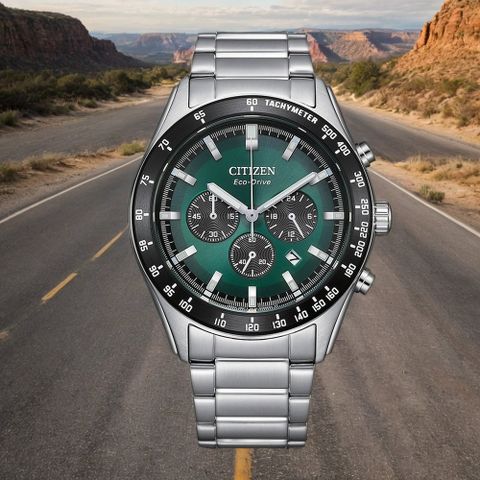 CITIZEN 星辰 賽車風格光動能三眼計時手錶 CA4674-58X
