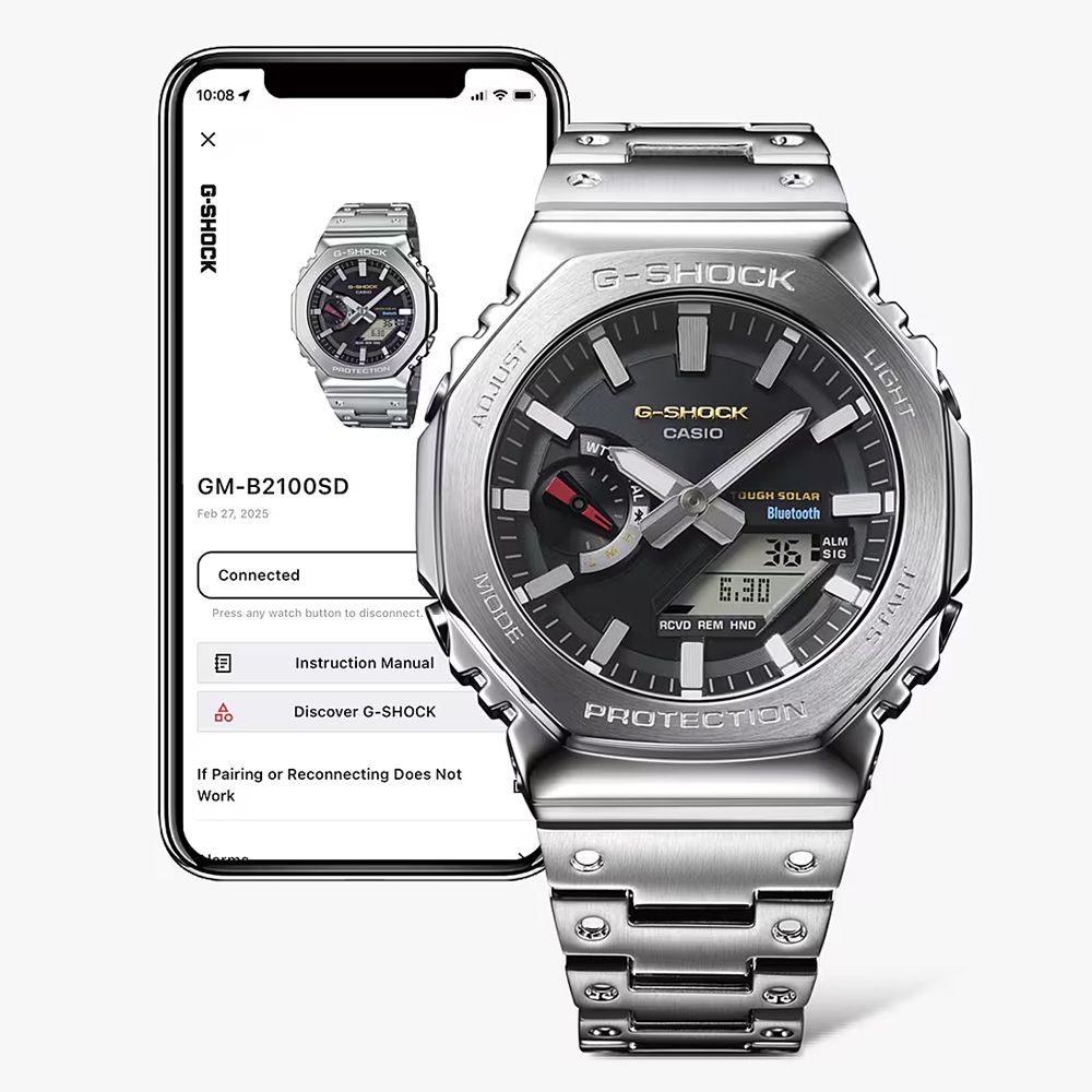 CASIO 卡西歐 G-SHOCK 全金屬 太陽能 藍芽 八角形 雙顯錶 手錶 男錶 GM-B2100SD-1C