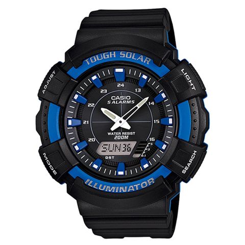 CASIO 驅動飆悍太陽王運動腕錶-藍x黑
