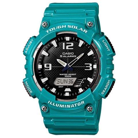 CASIO 魅力青春太陽能雙顯運動腕錶-藍綠