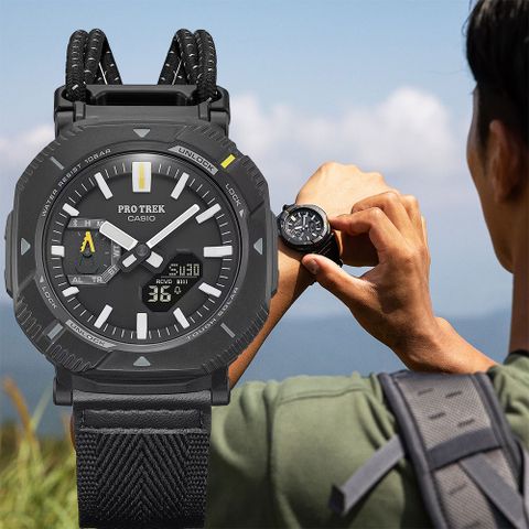 CASIO 卡西歐 PRO TREK 戶外登山錶 彈力繩錶帶 太陽能藍芽手錶 PRJ-B001B-1