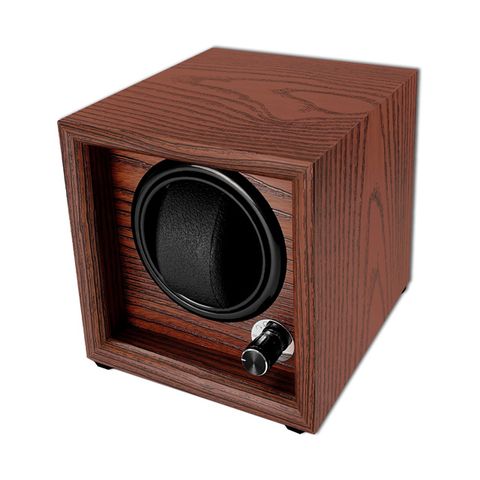 機械錶自動上鍊盒 1旋1入錶座轉動 無門 紅檀木皮 - 紅褐x黑 #SKW140P01-EB
