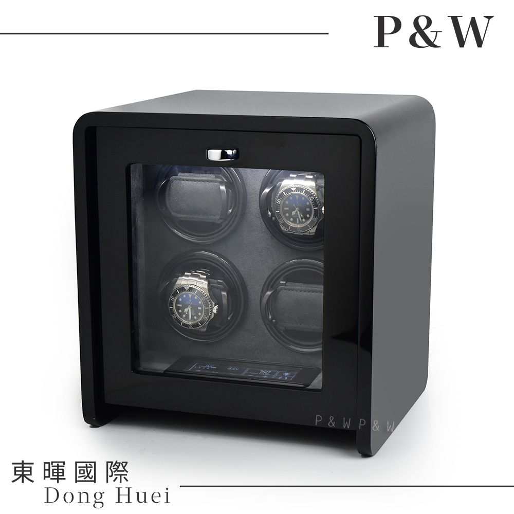 P&W 【手錶自動上鍊盒】4支裝 大錶專用 觸控式面板 LED顯示 遙控功能 5種轉速設定 伸縮錶枕 機械錶專用