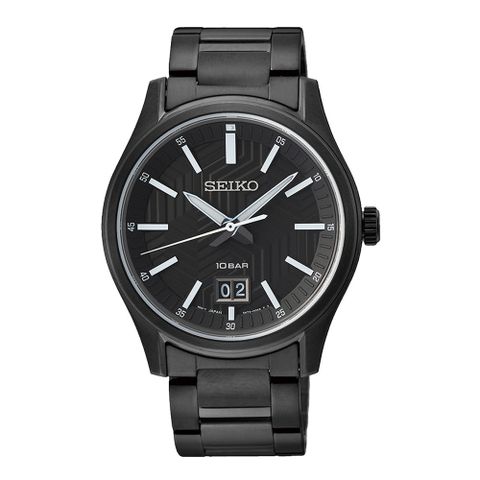 SEIKO 質感刻紋時尚腕錶-黑