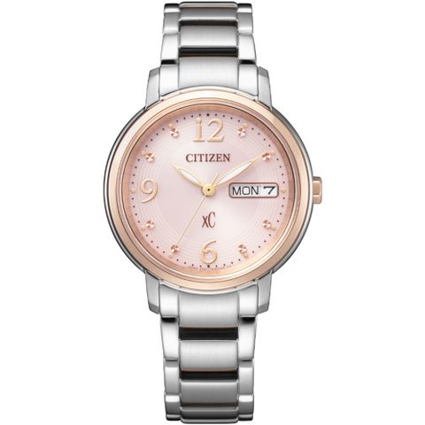 CITIZEN 星辰 xC 亞洲限定款光動能優雅氣質腕錶/玫瑰金X銀/32.5mm/EW2425-57W