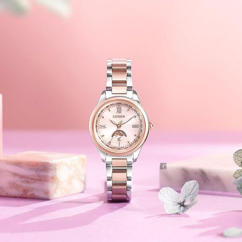 CITIZEN 星辰 XC 鈦 日月顯示光動能電波女錶 EE1005-54W