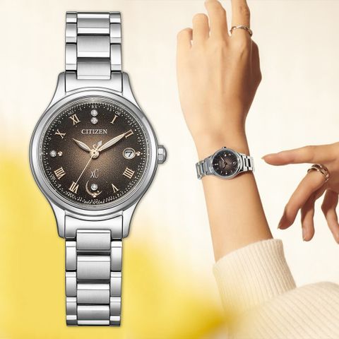 CITIZEN 星辰 XC 輕奢光限量款 弦月 光動能鈦金屬電波女錶 ES9490-79E