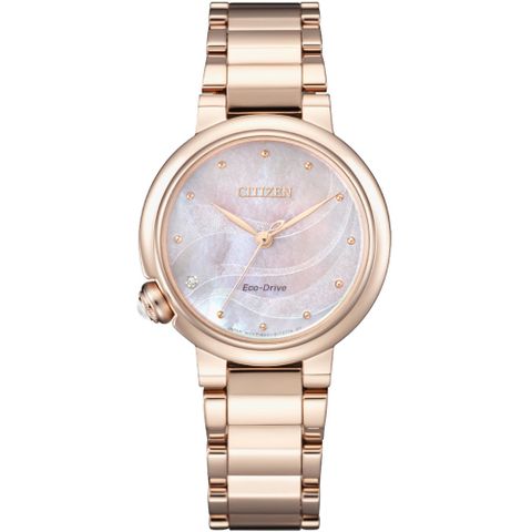 CITIZEN 星辰 L系列光動能白蝶貝典雅真鑽腕錶/櫻花粉紅金/30mm/EM0912-84Y