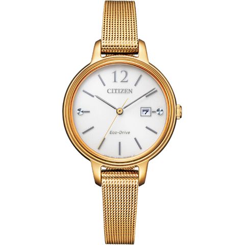 CITIZEN 星辰 LADYS光動能典雅米蘭帶腕錶/金/31mm/EW2447-89A