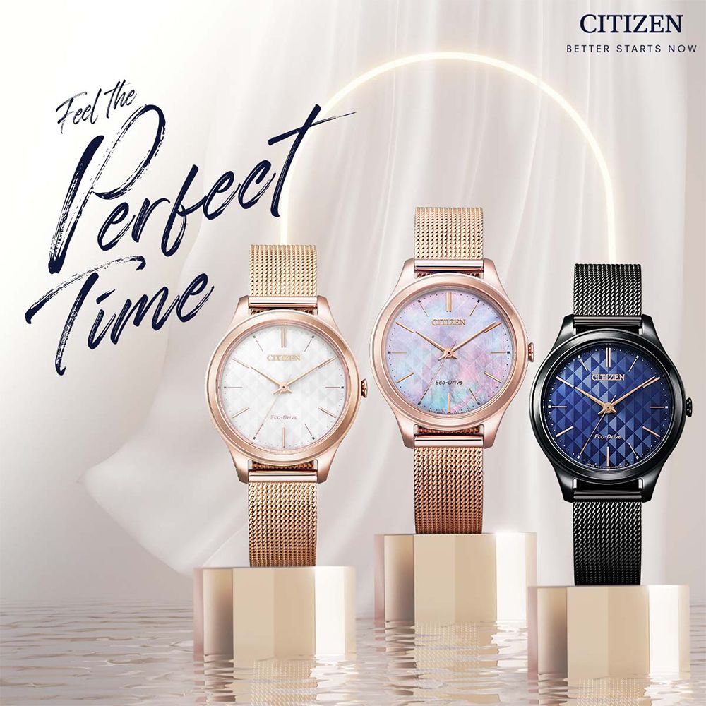 CITIZEN 星辰 光動能白蝶貝米蘭風采時尚女錶/玫瑰金/32mm/EM0508-80Y