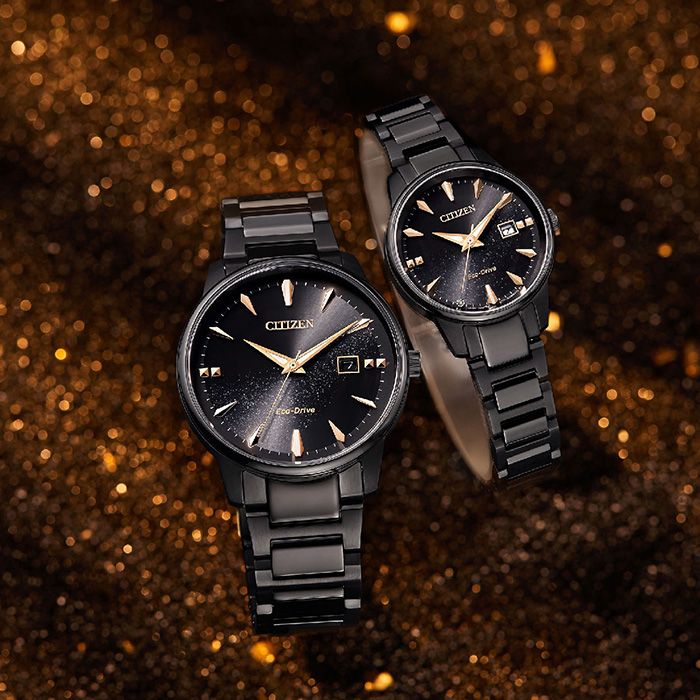 CITIZEN 星辰  銀河限定 EW2595-81E 藍寶石鏡面 日期 鋼錶帶 光動能女錶 玫瑰金/黑 29.2mm