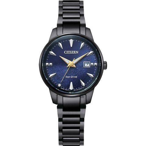 CITIZEN 星辰 亞洲限定 光動能簡約女錶-銀河藍 EW2598-83L