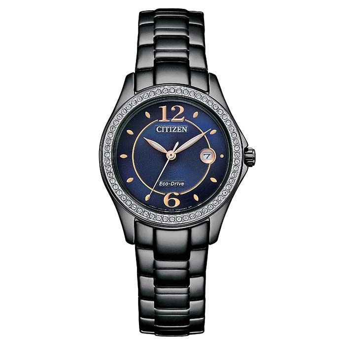 CITIZEN 星辰  Eco-Drive 典雅晶鑽 鋼錶帶 日期 光動能女錶 FE1255-84L 藍/黑 29mm