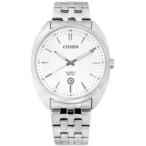 CITIZEN 星辰 / BI5090-50A / 簡約時尚 礦石強化玻璃 日期 不鏽鋼手錶 白色 42mm