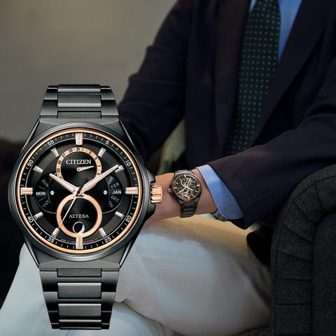 CITIZEN 星辰 鈦金屬 光動能三重日曆月相手錶/42mm BU0065-64E