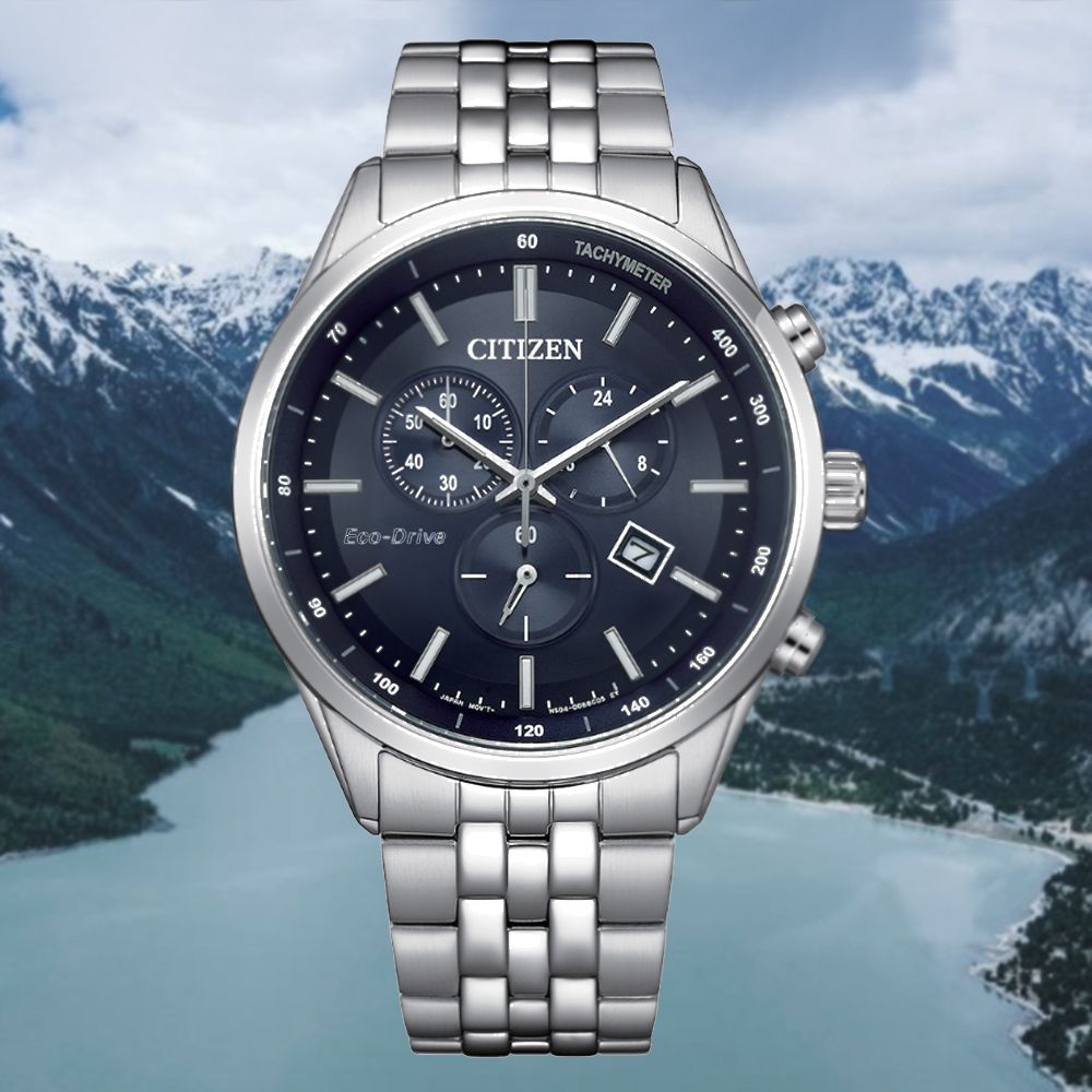 CITIZEN 星辰 GENTS 亞洲限定款 光動能 碼錶計時腕錶-藍 AT2570-56L