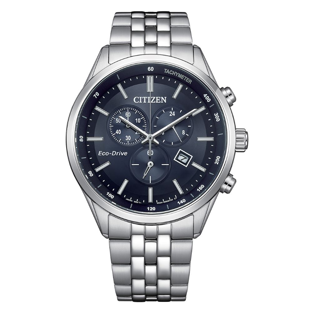 CITIZEN 星辰 GENTS 亞洲限定款 光動能 碼錶計時腕錶-藍 AT2570-56L