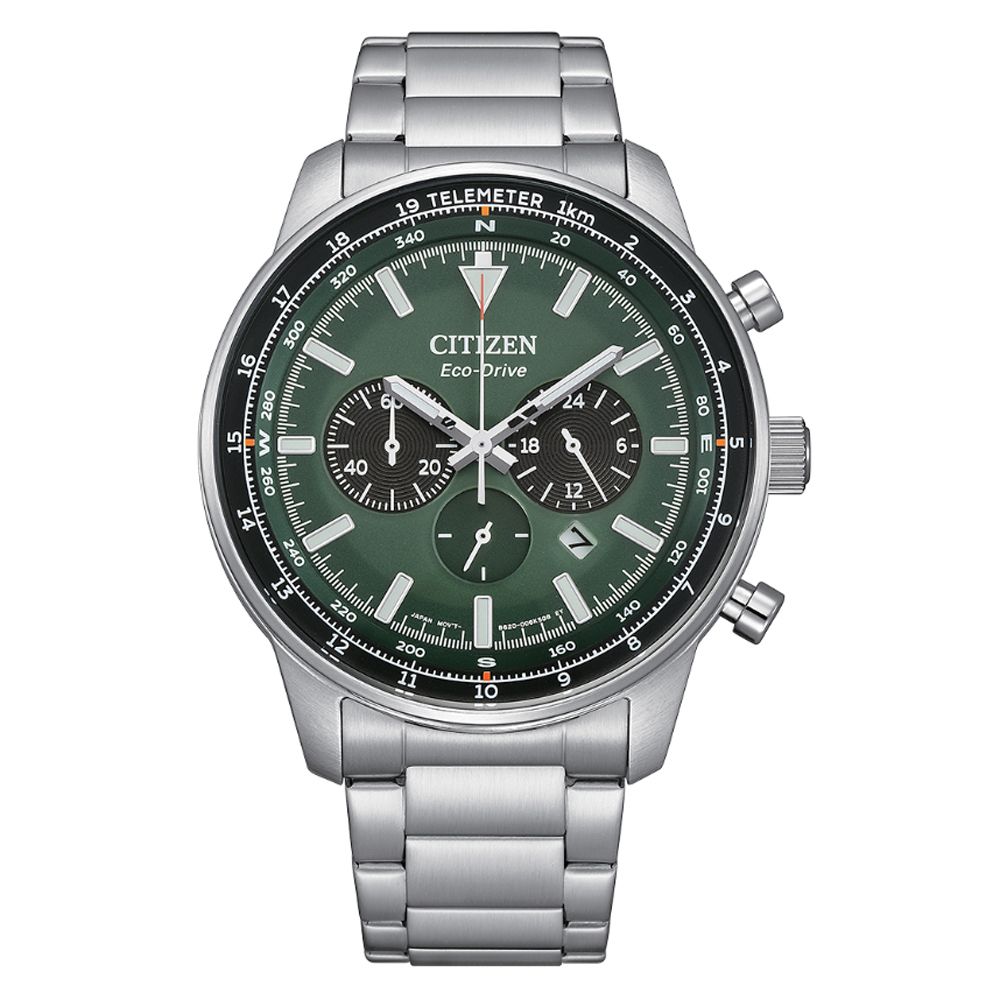 CITIZEN 星辰 Chronograph 光動能 碼錶計時三眼大錶徑腕錶-綠44mm CA4500-91X