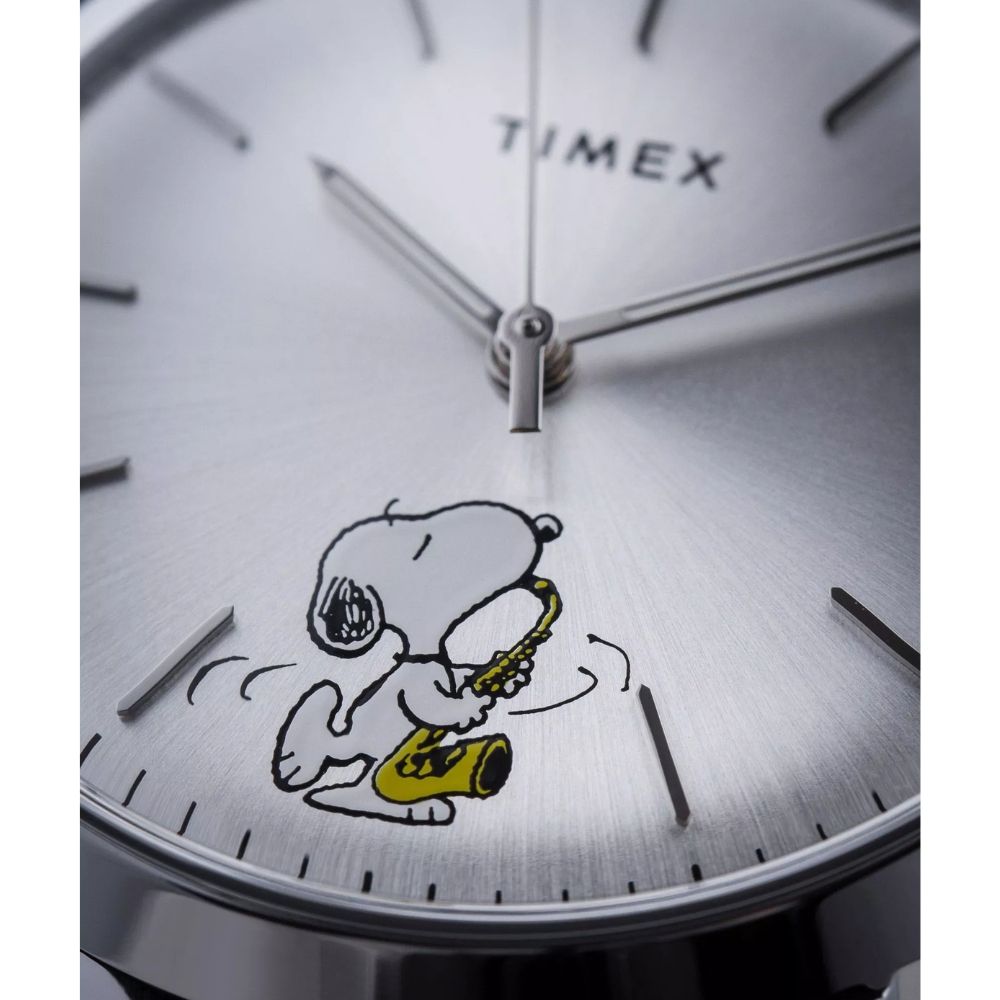 TIMEX 天美時 x Peanuts x Marlin 40毫米薩克斯風史努比 自動機械錶(銀x黑TXTW2W68800)