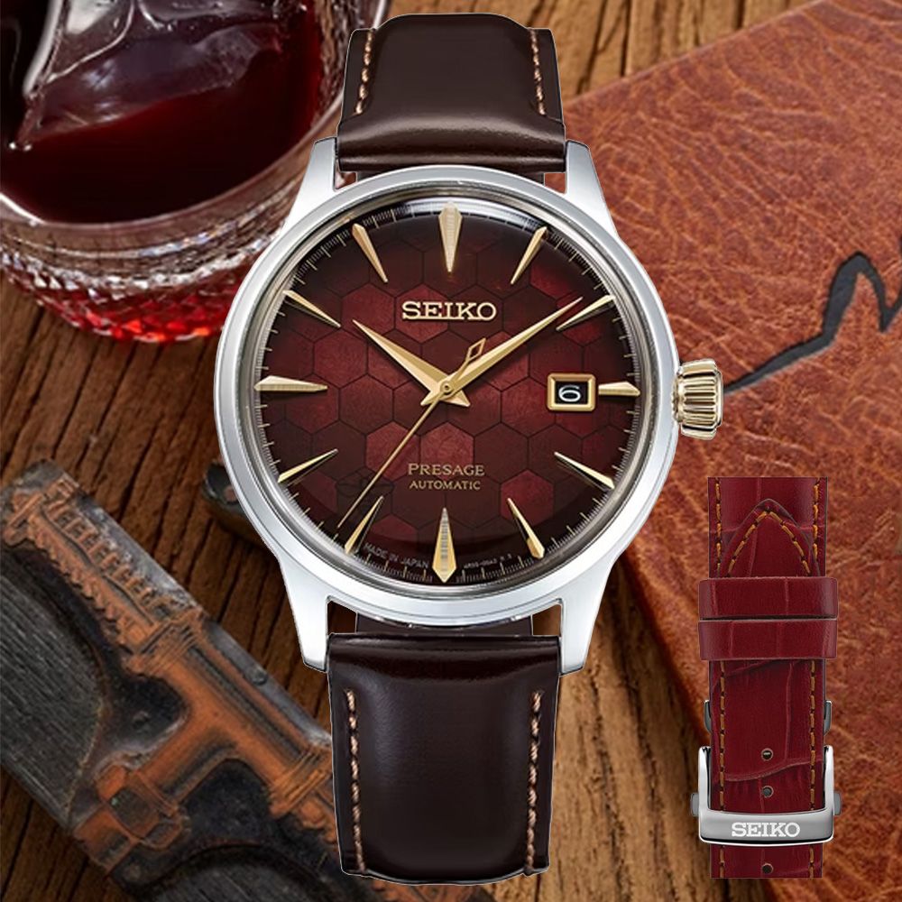 SEIKO 精工 PRESAGE 台灣限量 調酒師 石榴蜂蜜調酒 機械腕錶 雙11 特惠 (4R35-01T0R/SRPL21J1)