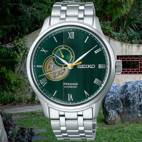 SEIKO精工 PRESAGE系列 日式庭園 開芯機械腕錶 41.8mm (4R39-00W0G/(SSA463J1)
