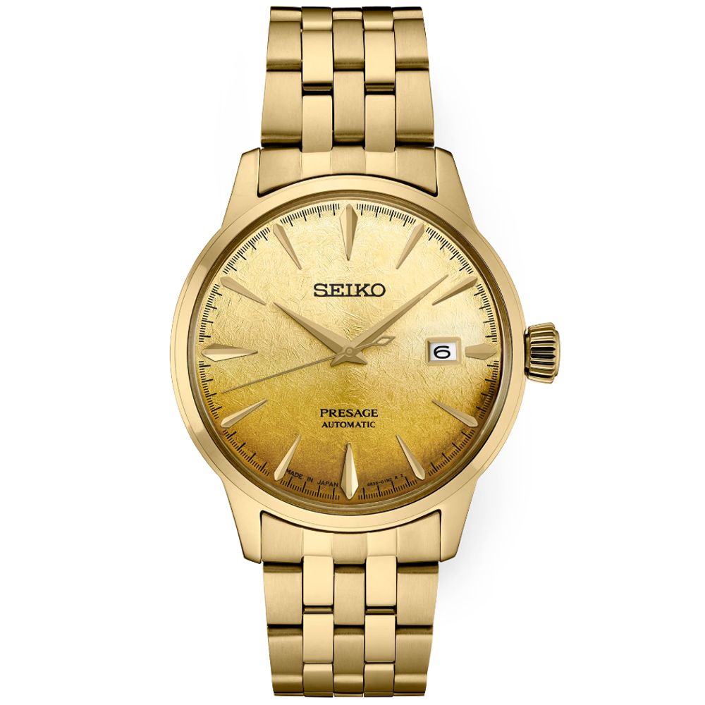 SEIKO 精工 PRESAGE 調酒師 啤酒雞尾酒 金色漸層 機械腕錶 父親節 禮物 送禮 推薦 (4R35-01T0Q/SRPK46J1)