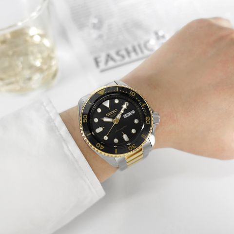 SEIKO 精工 / SRPK22 / 5 Sports 機械錶 星期日期 防水100米 日本製造 黑x鍍金 42mm
