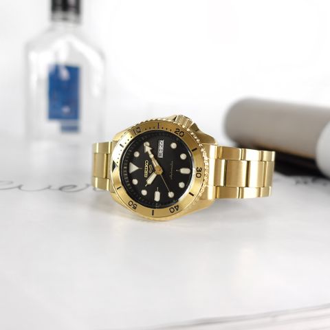 SEIKO 精工 / SRPK18 / 5 Sports 機械錶 星期日期 防水100米 日本製造 不鏽鋼手錶 黑x鍍金 42mm