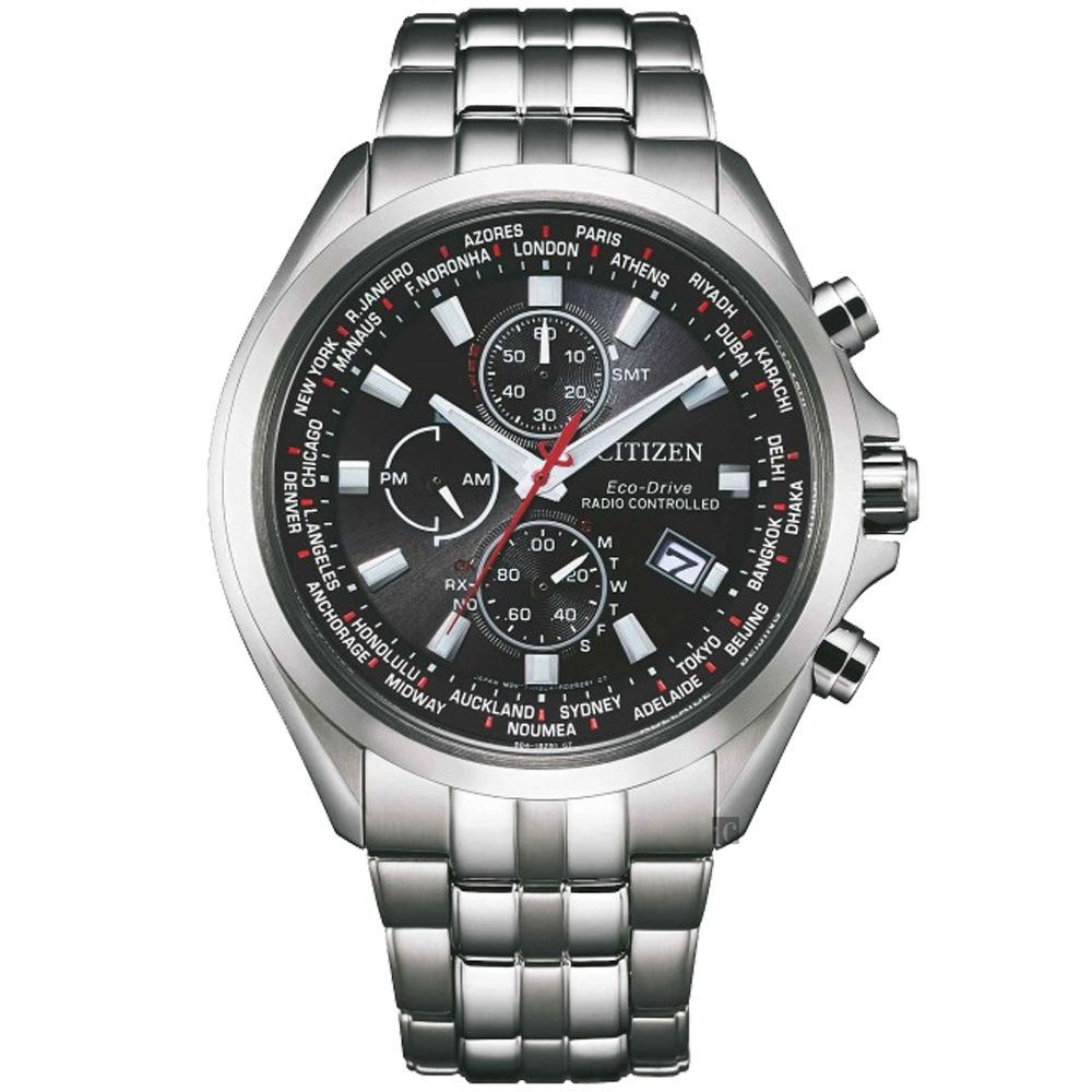 CITIZEN 星辰   光動能萬年曆電波錶-黑x銀/44mm AT8200-87E