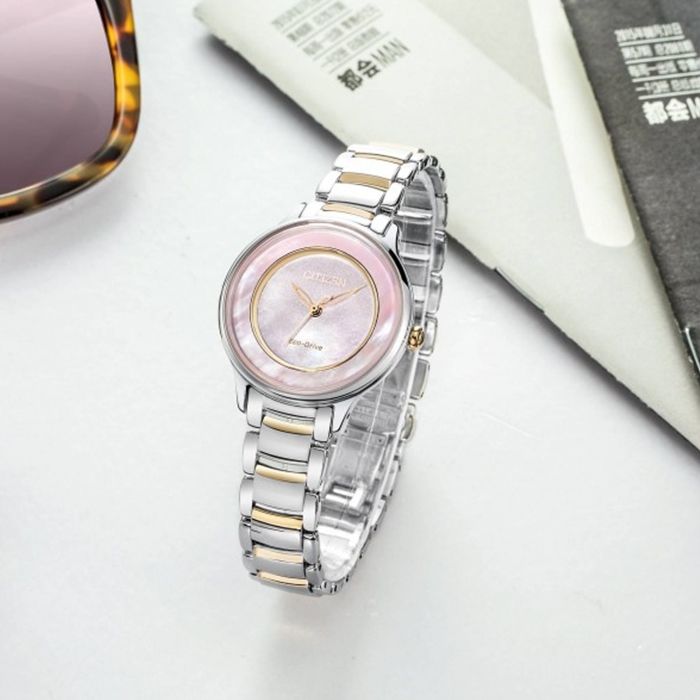 CITIZEN 星辰  L系列 鋼錶帶 藍寶石鏡面 光動能女錶 EM0384-56D 白碟貝/半金 30mm