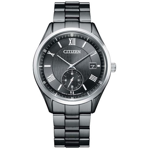 CITIZEN 星辰 光動能菱紋小秒圈腕錶/全黑/38.5mm/BV1125-97H