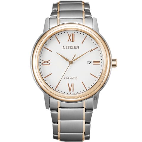 CITIZEN 星辰 光動能城市手錶-銀x玫瑰金 AW1676-86A