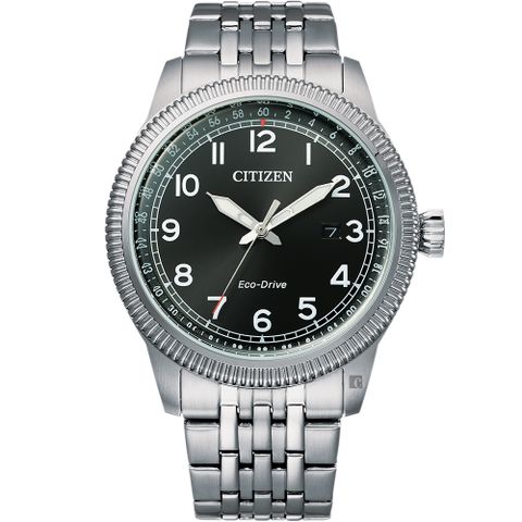 CITIZEN 星辰 光動能復古風紳士手錶-銀x黑 BM7480-81E