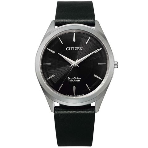 CITIZEN 星辰 大三針簡約 藍寶石鏡面 皮革錶帶 光動能男錶 BJ6520-15E 銀/黑 39mm