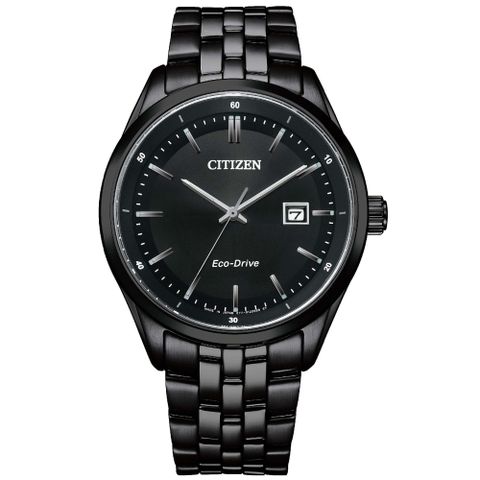 CITIZEN 星辰 黑鋼質感藍寶石鏡面光動能腕錶BM7565-80E