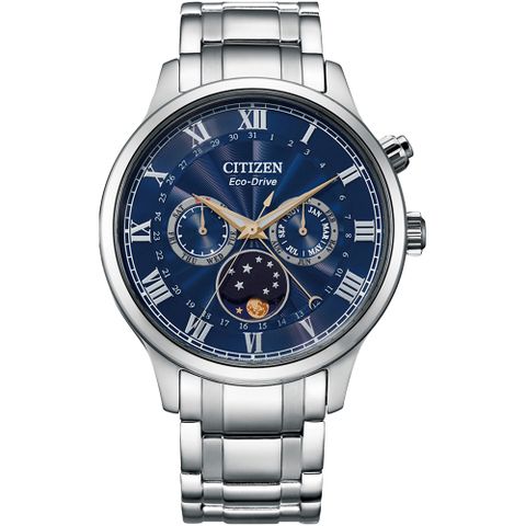 CITIZEN 星辰 GENTS光動能經典羅馬月相錶/藍X銀/42mm/AP1050-81L