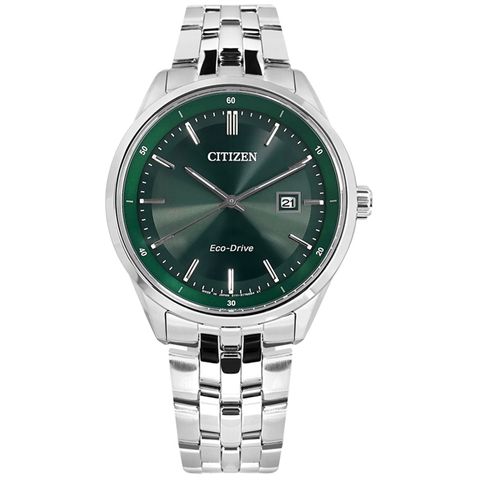 CITIZEN 星辰 / BM7569-89X / 光動能 簡約時尚 日期 藍寶石水晶玻璃 防水100米 不鏽鋼手錶 綠色 41mm