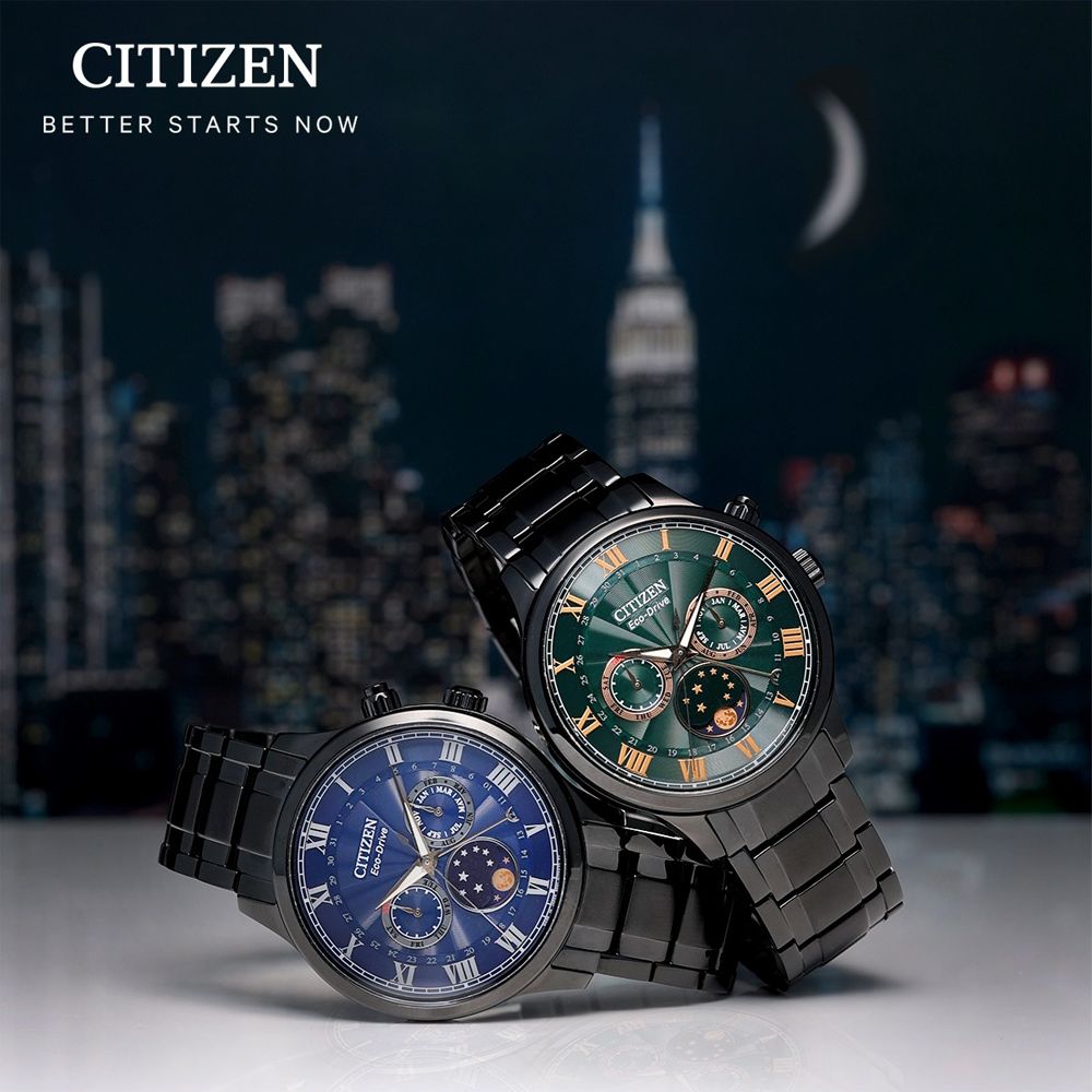 CITIZEN 星辰 亞洲限定 光動能紳男月相手錶 AP1055-87X