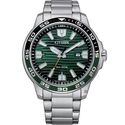 CITIZEN 星辰 光動能紳士手錶-銀x綠 AW1526-89X