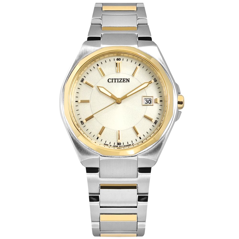 CITIZEN / BM6664-67P / 光動能俐落時尚日期防水100米不鏽鋼手錶米白色
