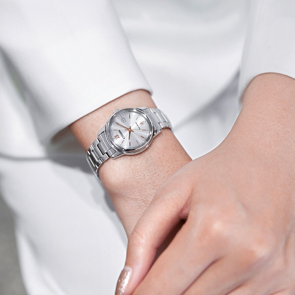 CITIZEN 星辰 光動能情侶手錶 對錶-銀 BM6978-77A+EW2318-73A