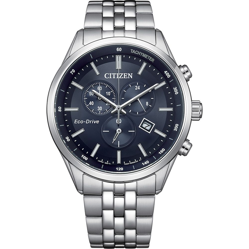 CITIZEN 星辰 亞洲限定款 海軍藍 光動能三眼計時手錶-42mm AT2570-56L