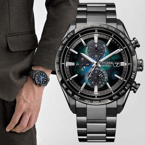 CITIZEN星辰 GENTS系列 100週年限量 宇宙幻彩 光動能電波腕錶 42mm / AT8286-65E