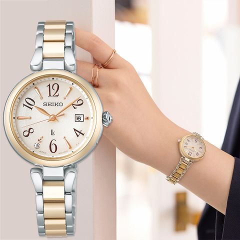 SEIKO 精工 LUKIA 花卉系列鈦金屬太陽能電波鑽石女錶(SSQW086J/1B32-0BK0K)