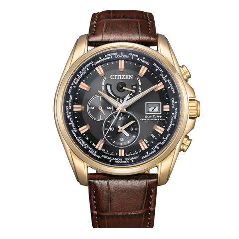 CITIZEN 星辰 亞洲限定款 光動能萬年曆電波手錶-AT9123-13E/棕色44mm