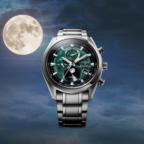 CITIZEN 星辰錶 月相錶 光動能錶 電波錶 計時鈦金屬手錶 男錶 指針錶-43mm BY1010-81X