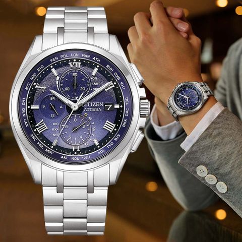 CITIZEN星辰 GENTS系列 夜晚彩虹 光動能 鈦金屬電波腕錶 41.5mm / AT8240-66L