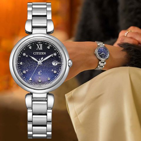 CITIZEN星辰 xC系列 夜晚彩虹 光動能 電波鈦金屬腕錶 29mm / ES9460-70L