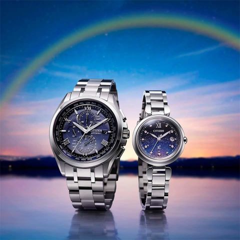 CITIZEN 星辰 情人節推薦款 月虹 光動能全球電波情侶手錶 對錶 AT8240-66L+ES9460-70L