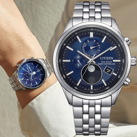 CITIZEN星辰 GENTS系列 光動能 電波對時 月相 計時腕錶 42mm/BY1030-50L